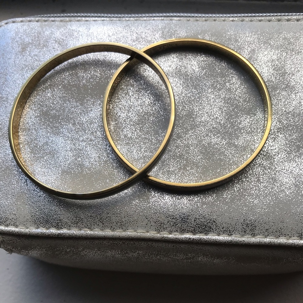 JCrew Classic Thin Gold Bangles x2 Pink & Seafoam